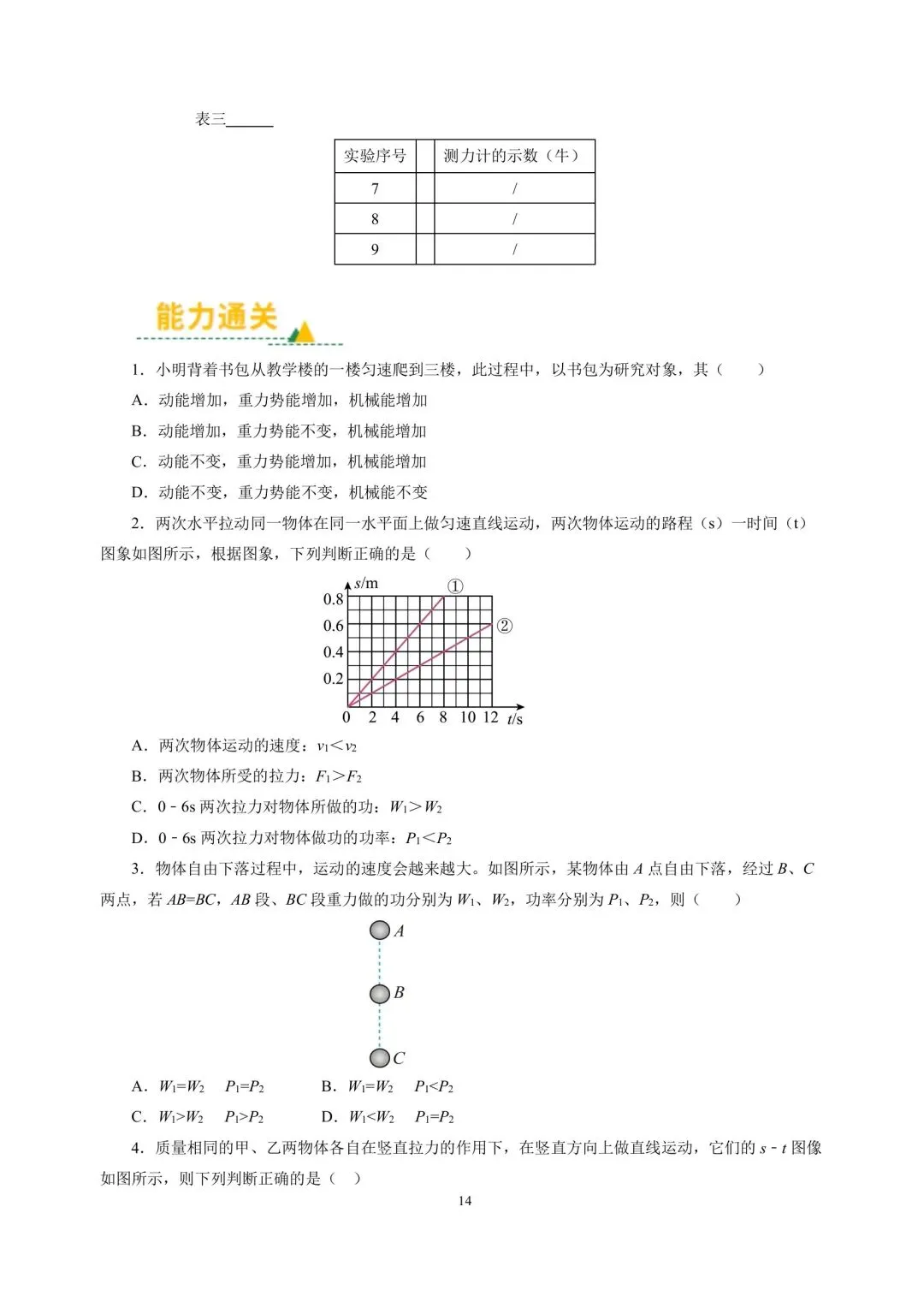 中考物理冲刺专项训练05简单机械 供功和能 第14张