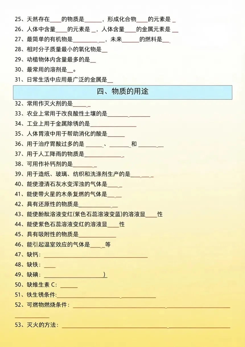 中考化学131个题眼复习知识清单 第6张