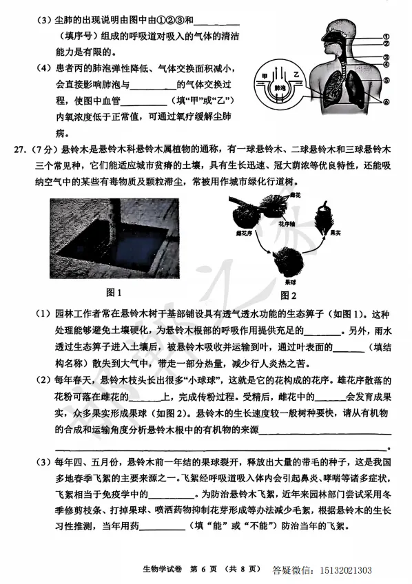 2026.4石家庄新华区八年级一模生物试卷含答案 第7张