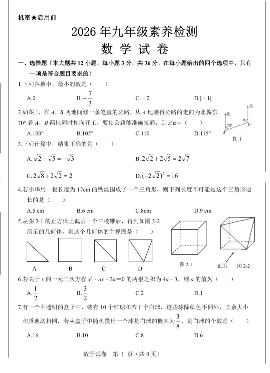 【初三模考】2026年河北省九年级素养检测全科试卷含答案 第2张