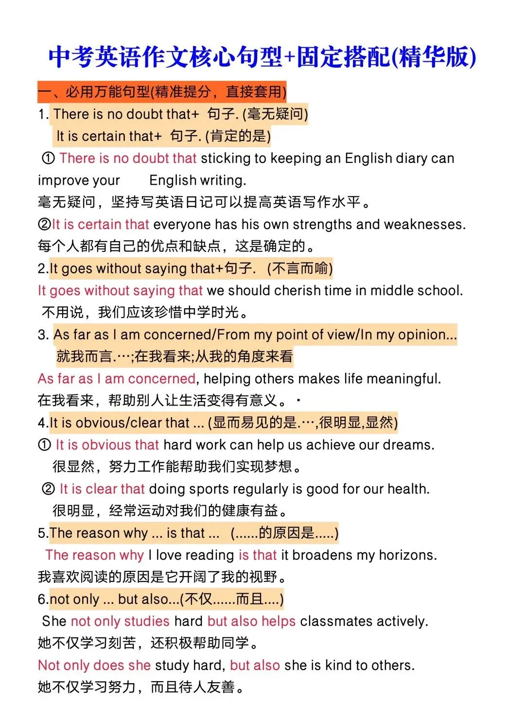 中考英语作文核心句型+固定搭配 第1张