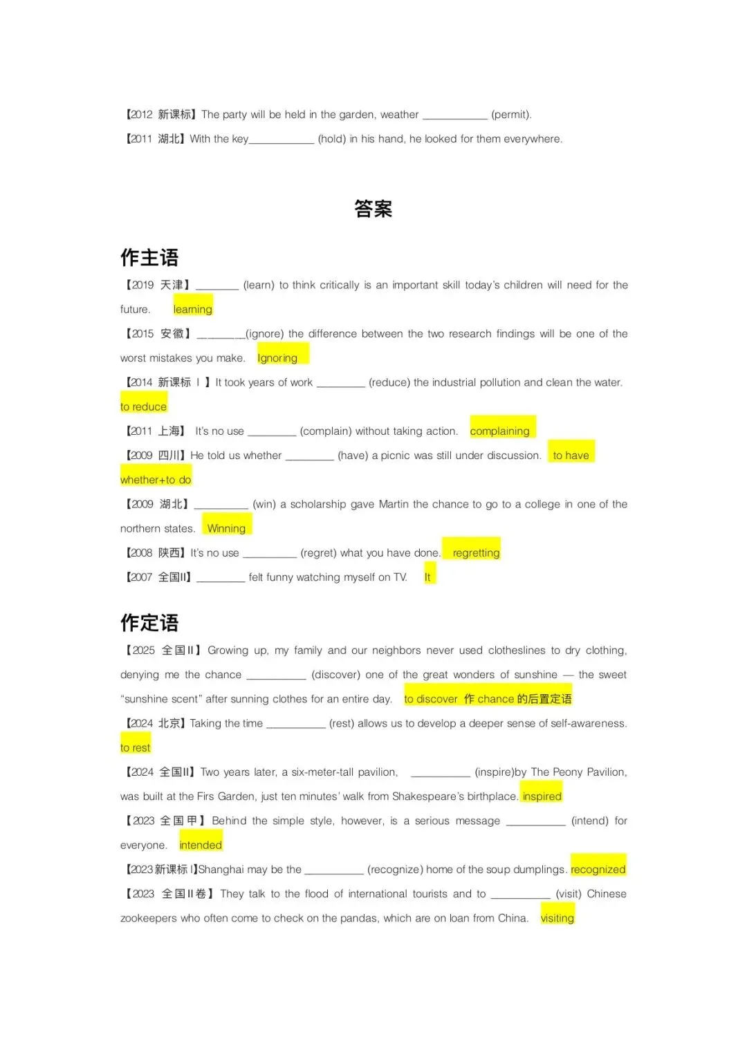 高考英语真题之语法填空专项练一非谓语动词 第5张