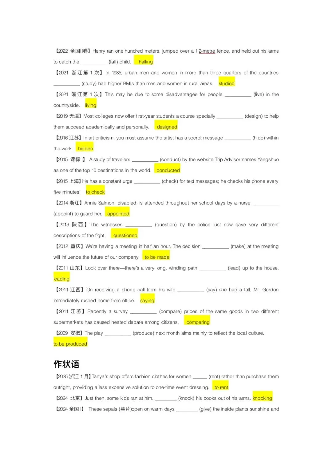 高考英语真题之语法填空专项练一非谓语动词 第6张