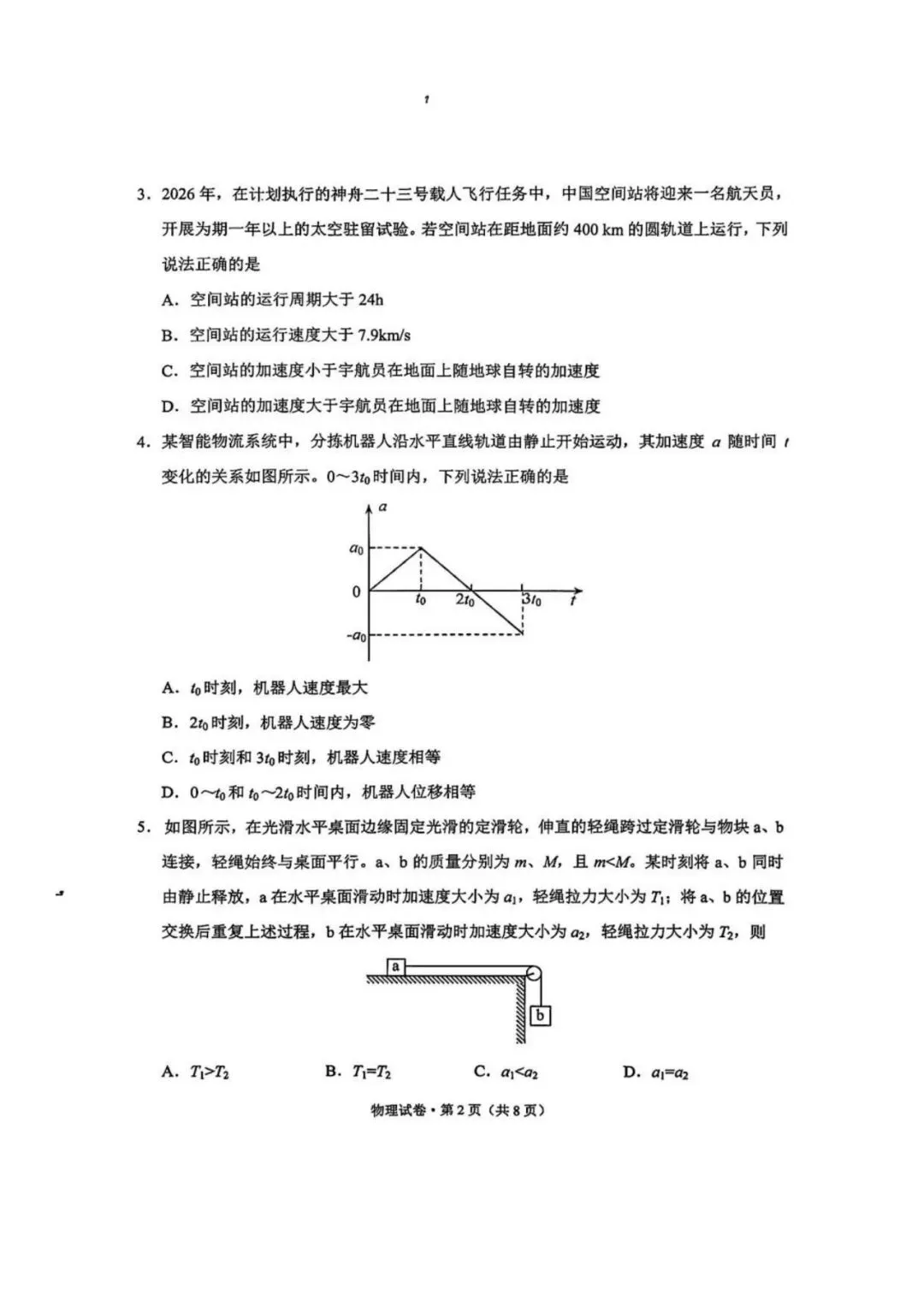 云南昆明2026届高三市统测(二)物理试卷 第2张