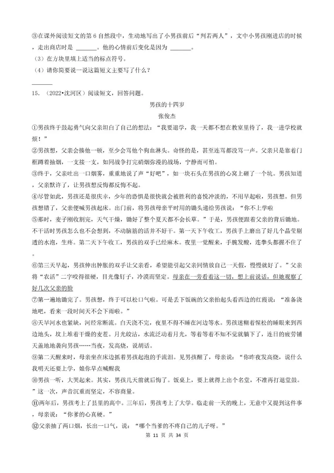 辽宁省沈阳市三年小升初语文卷真题五--现代文文言文阅读(上) 第11张