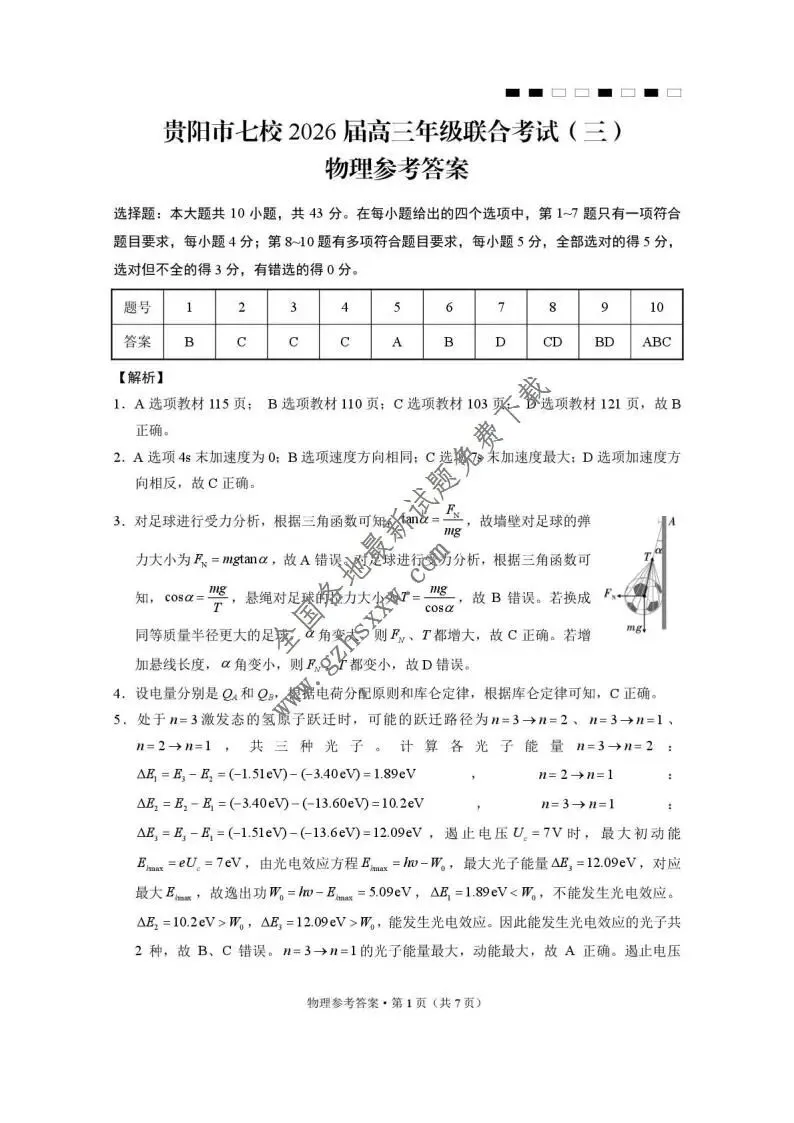 《高中试卷》贵州省贵阳市七校2026届高三上学期联合考试(三)物理(含答案) 第8张