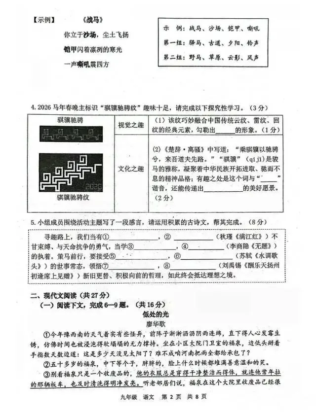 中考语文模拟卷及答案 第2张