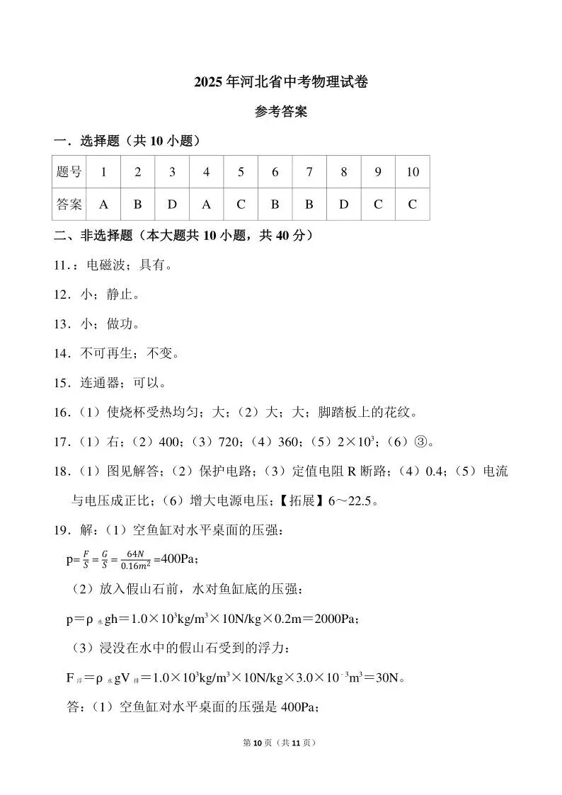 2025年河北省中考物理试卷各部分内容分值及占比 第6张 2025年河北省中考物理试卷各部分内容分值及占比 第6张