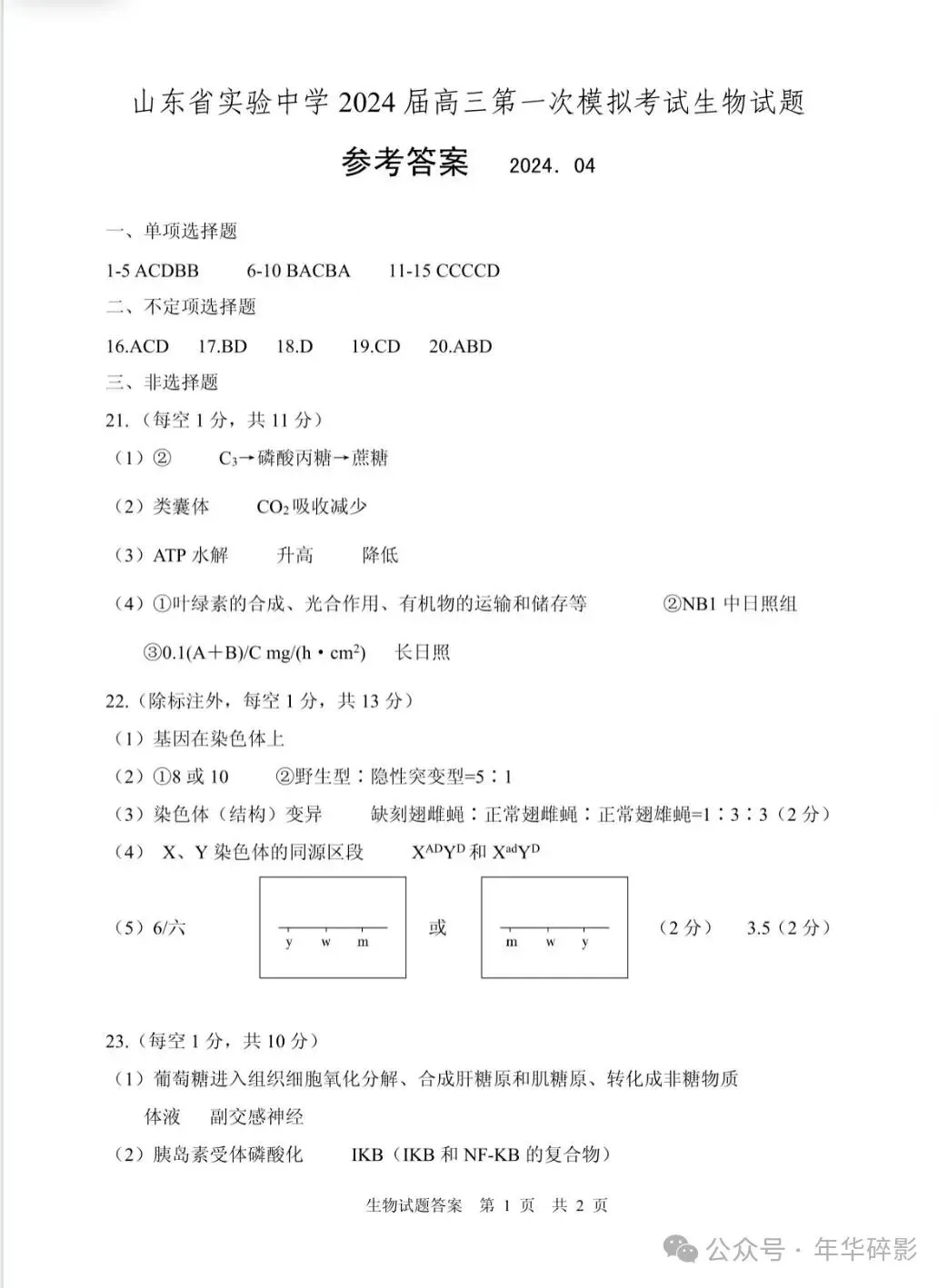 山东省实验中学2024届高三第一次模拟考试数学试题、生物试题及参考答案(无水印版) 第6张