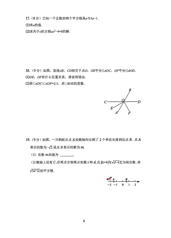 2026届七年级下册数学月考试卷 第4张
