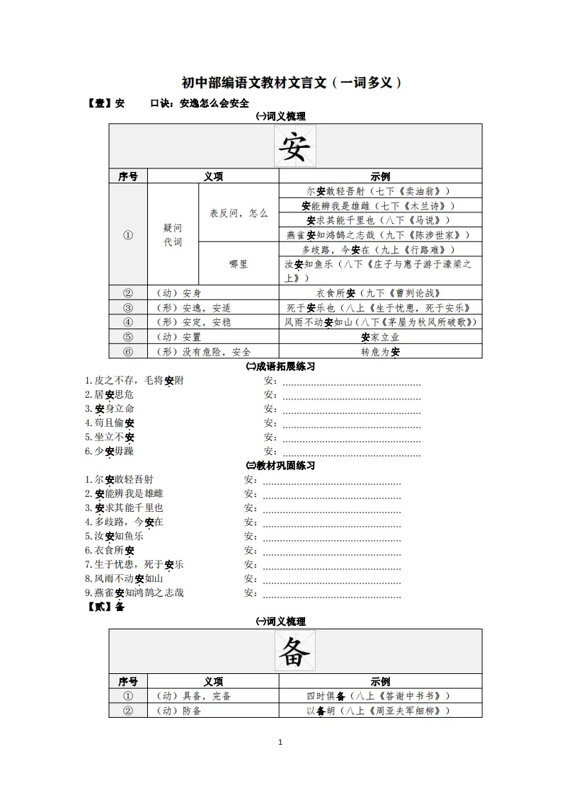 中考语文复习:教材文言文一词多义巩固练习 第2张