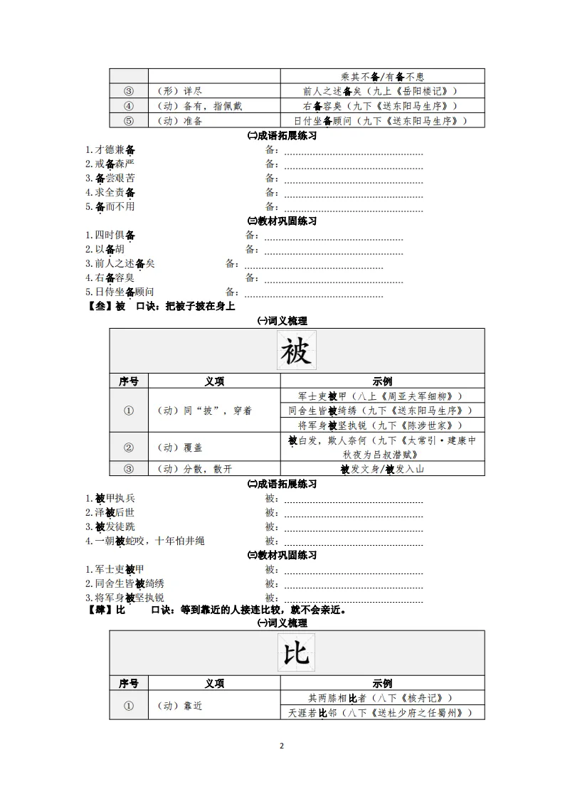 中考语文复习:教材文言文一词多义巩固练习 第3张