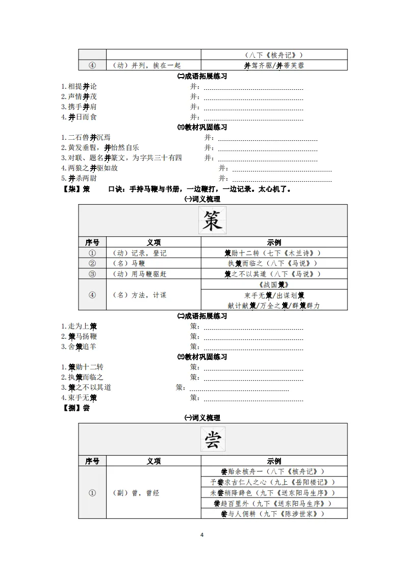 中考语文复习:教材文言文一词多义巩固练习 第5张