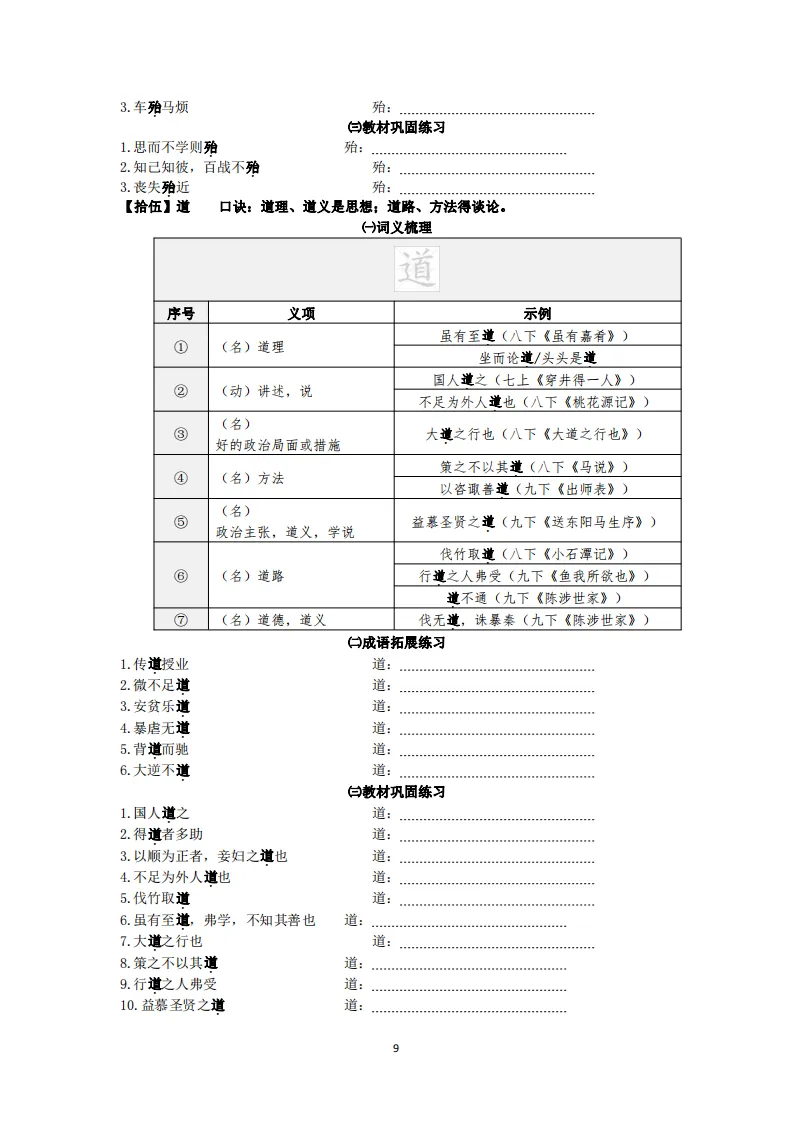中考语文复习:教材文言文一词多义巩固练习 第10张