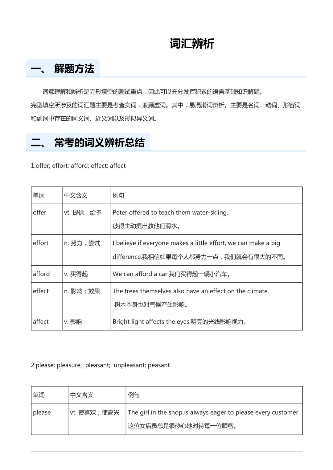 中考英语完型填空易错词-词汇辨析 第1张