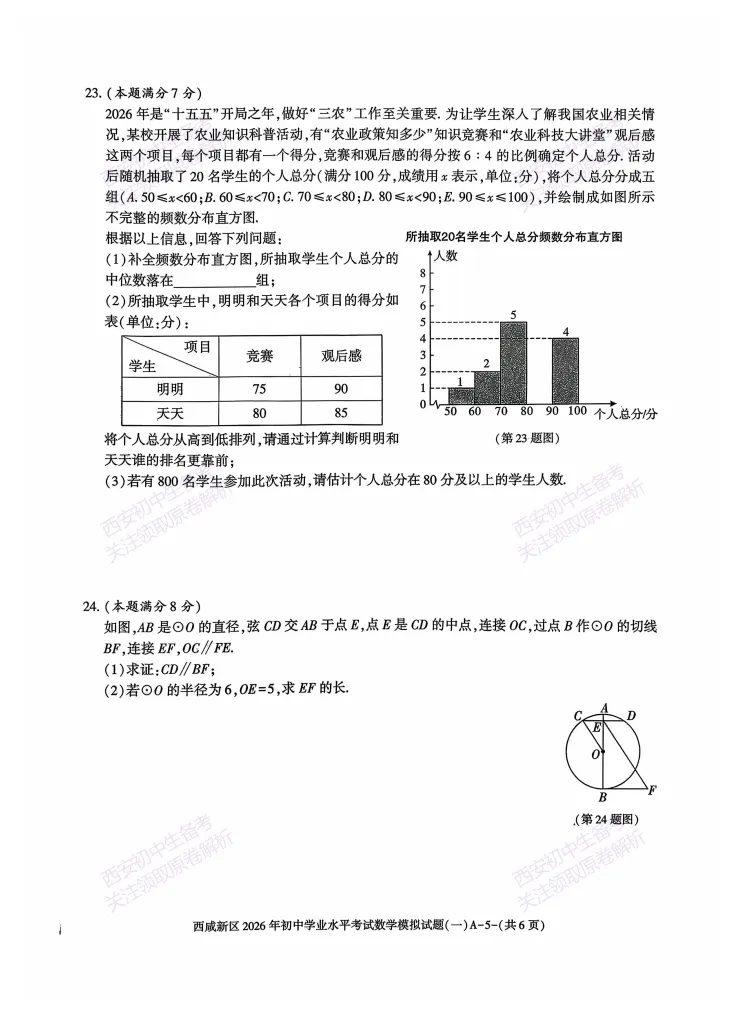 全科模考免费领!西安2026中考模拟:【西安西咸新区】九年级一模【数学】免费下载! 第11张