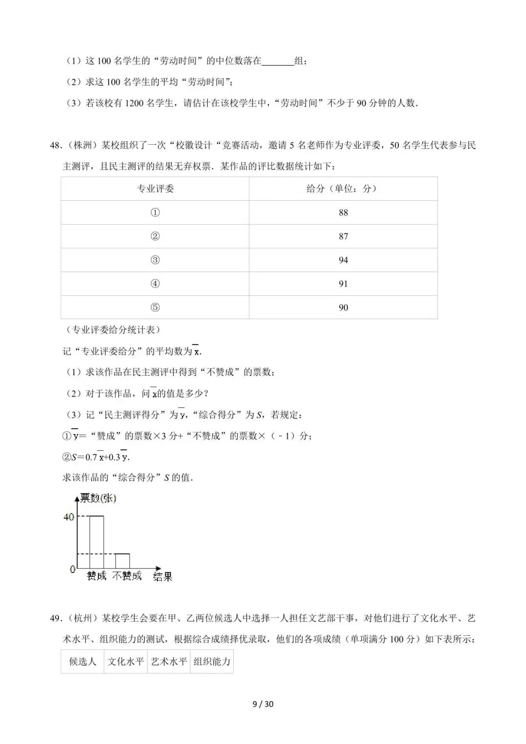 26中考数学必刷真题考点分类专练专题27《数据的分析》含解析 第9张
