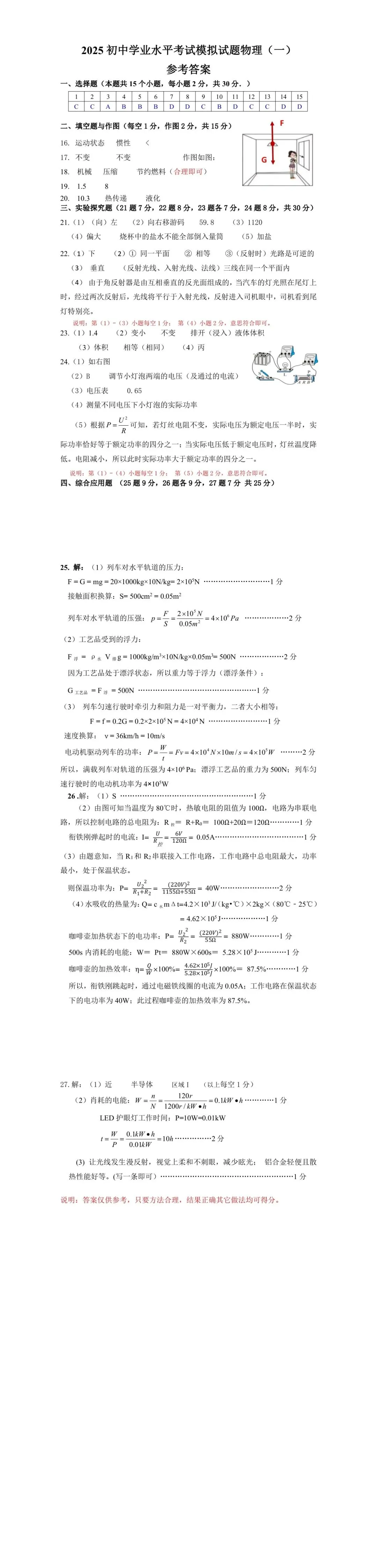 中考物理模拟试题1 第11张