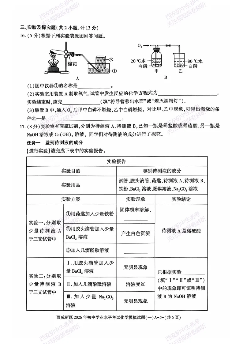 全科模考免费领!西安2026中考模拟:【西安西咸新区】九年级一模【化学】免费下载! 第11张 全科模考免费领!西安2026中考模拟:【西安西咸新区】九年级一模【化学】免费下载! 第11张