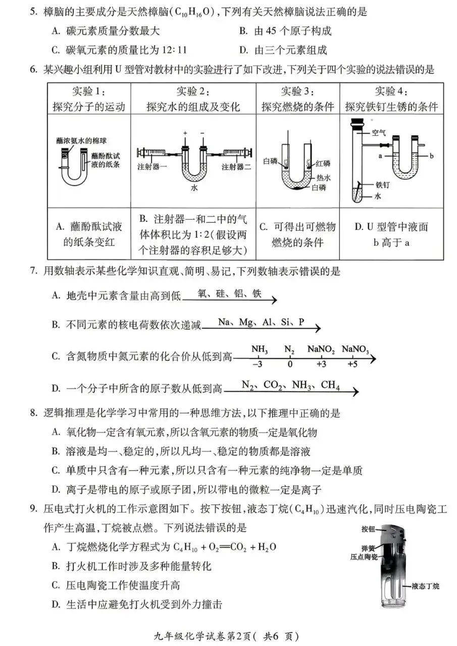 2026中考一模化学试卷及答案 第2张