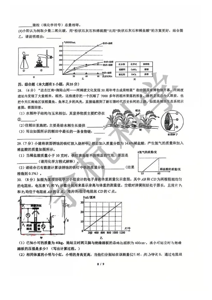 【中考模拟】浙江省杭州市拱宸中学2025学年第二学期九年级学情调研 科学试题卷 第13张 【中考模拟】浙江省杭州市拱宸中学2025学年第二学期九年级学情调研 科学试题卷 第13张