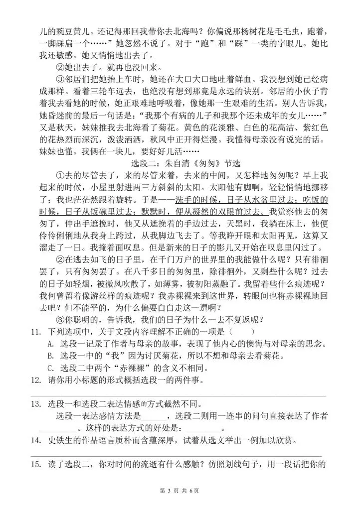 2026春六年级下册语文《期中真题测试情境卷》含答案,电子版可打印 第3张