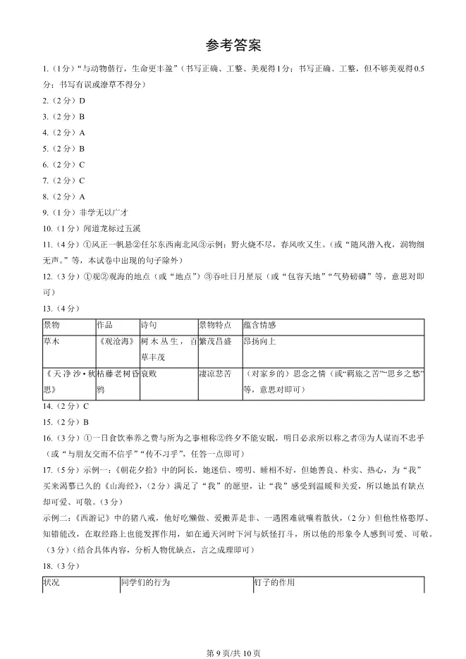 2025北京丰台初一上册期末语文试卷(有答案)【可下载】 第9张