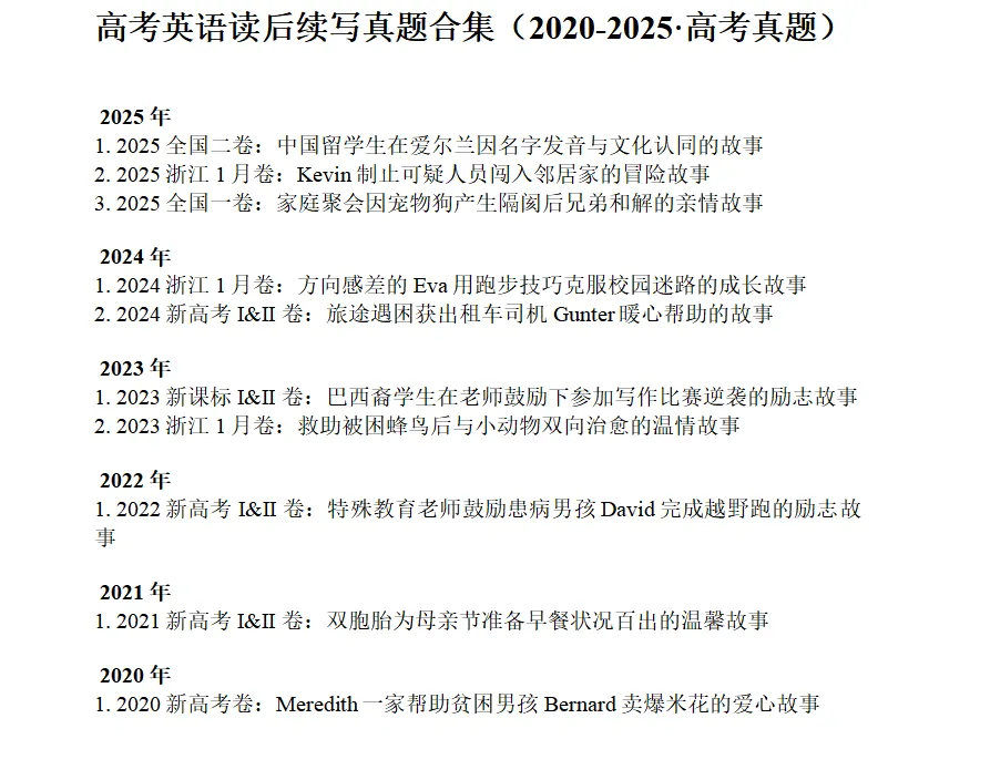 【免费】近6年高考英语读后续写真题+备考提示(合集汇总) 第1张