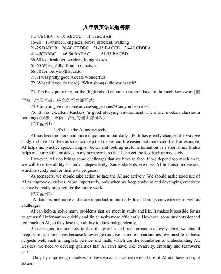 2026中考英语模拟试卷(含听力,附答案) 第13张