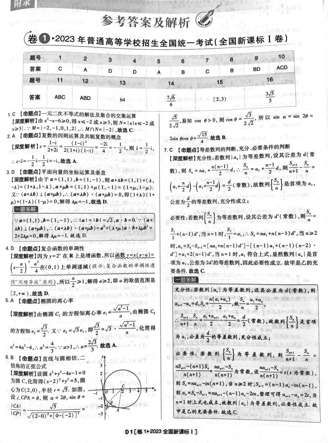 2023年高考数学真题答案解析 第1张