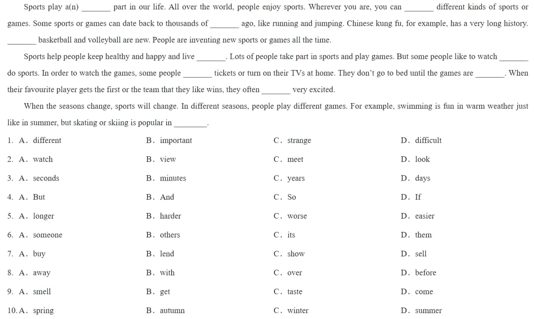 七年级家长请查收:期中考真题精选合集③,含金量超高!(完形填空) 第4张