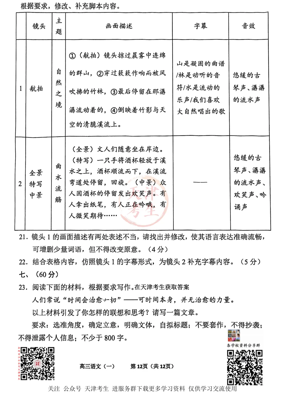高考一模东丽区语文试卷与答案 第14张