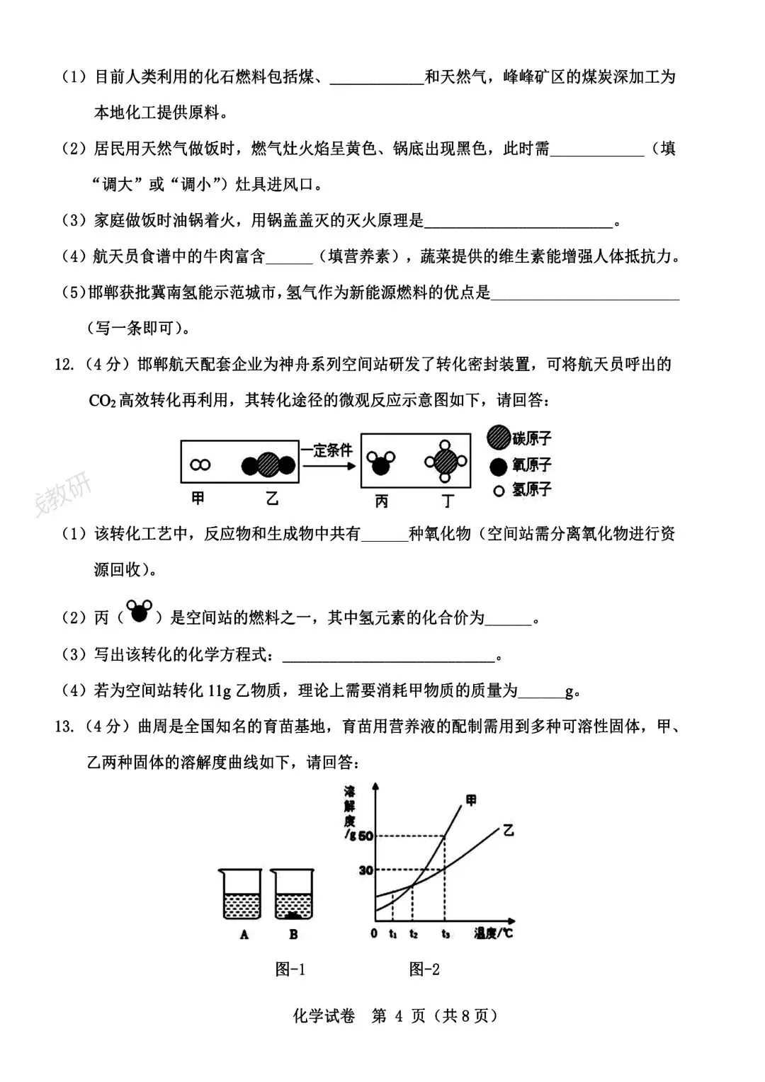 2026年九年级素养检测化学试卷 (有答案) 第4张