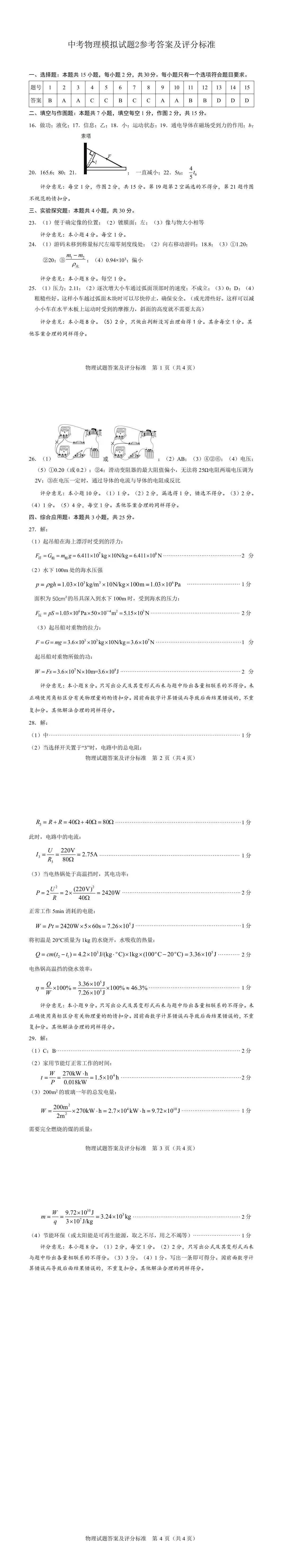 中考物理模拟试题2 第11张