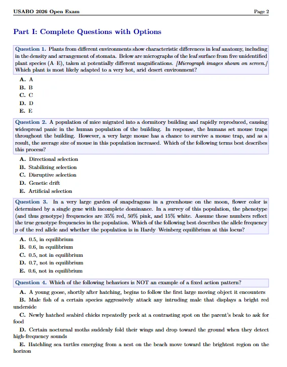 2026年usabo生物竞赛真题+答案解析,速来对答案!考后如何规划? 第4张 2026年usabo生物竞赛真题+答案解析,速来对答案!考后如何规划? 第4张