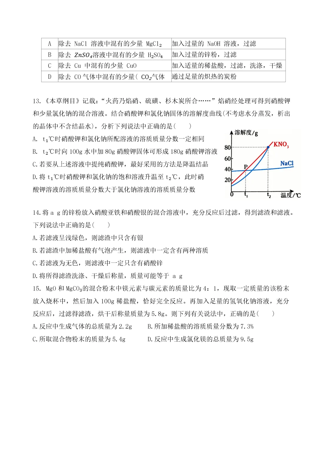 一模真题-2026山东济南钢城区中考一模化学试卷真题(完整版 + 答案) 第9张 一模真题-2026山东济南钢城区中考一模化学试卷真题(完整版 + 答案) 第9张