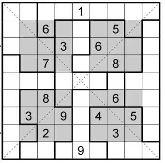 数独竞赛真题-不规则对角线窗口数独:2026波兰数独锦标赛资格赛第9题(分值:115) 第1张