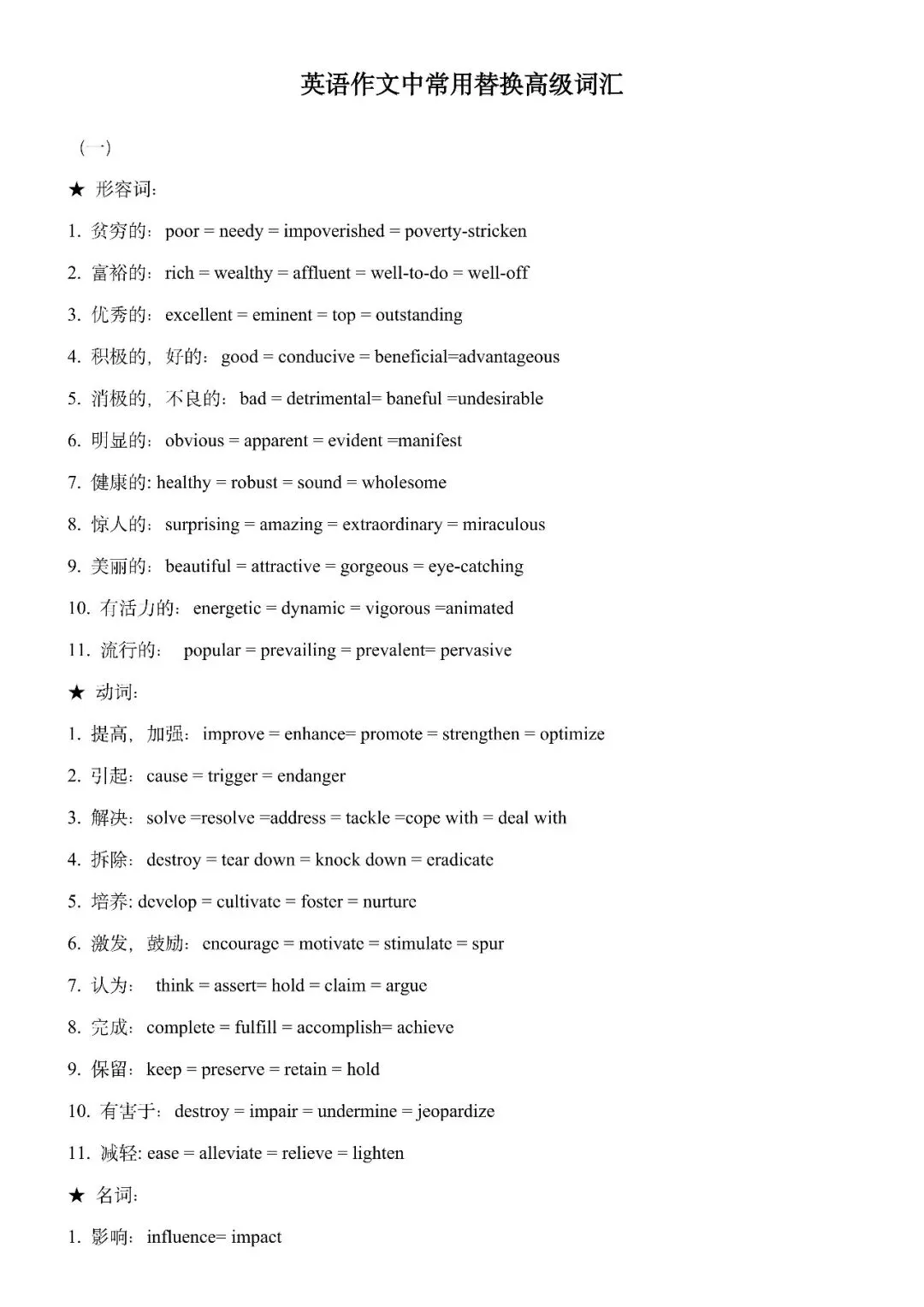 中考英语作文替换词汇总 第1张 中考英语作文替换词汇总 第1张