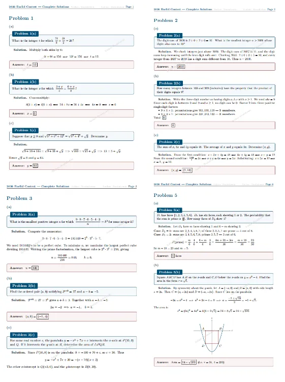 √2026年欧几里得竞赛真题+答案解析免费分享!PDF电子版可下载~考后该如何查分? 第5张