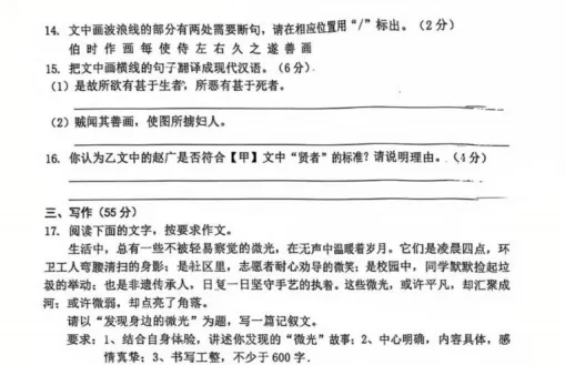 2026芜湖市中考语文一模试卷 第7张