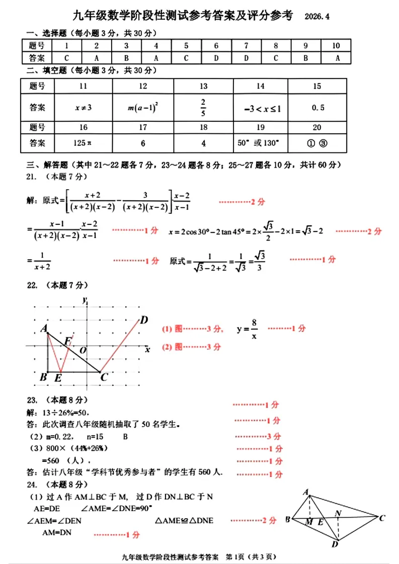 2026哈尔滨阿城区一模数学试卷及答案 第7张