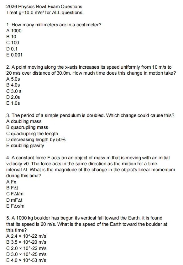 重磅!2026年物理碗竞赛真题+答案解析出炉(完整版) 第1张