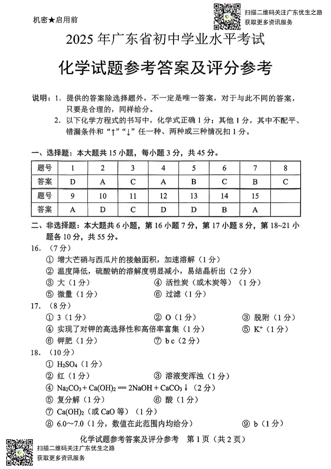 2016-2025广东中考化学试卷及答案专辑 第5张