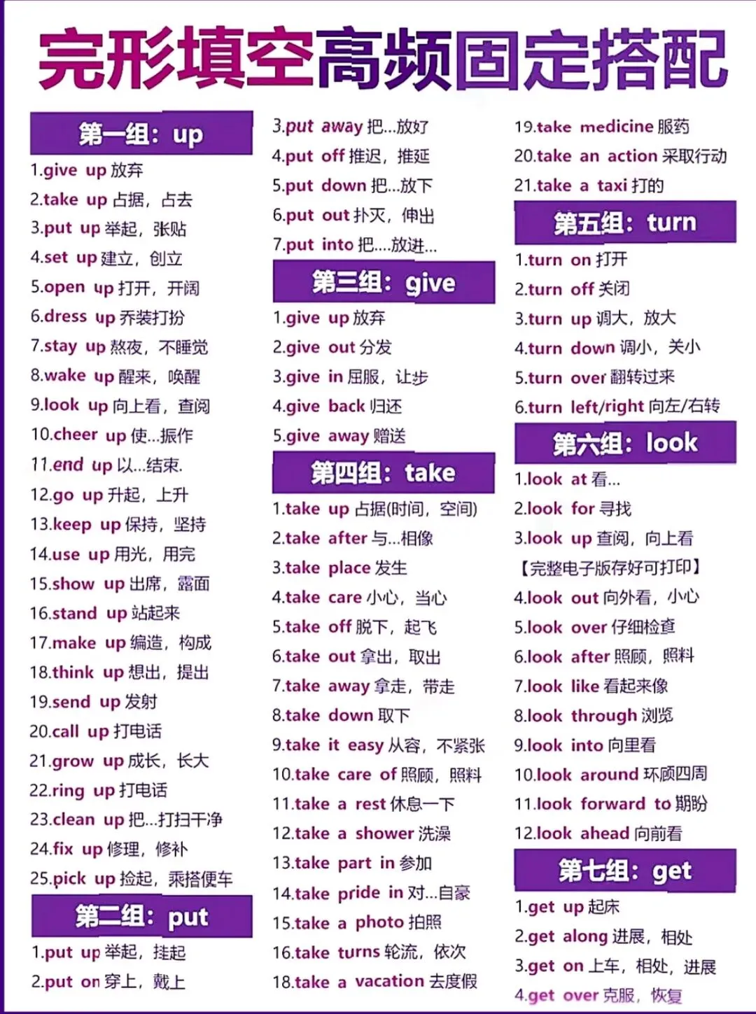 中考高考完形高频固定搭配 第1张