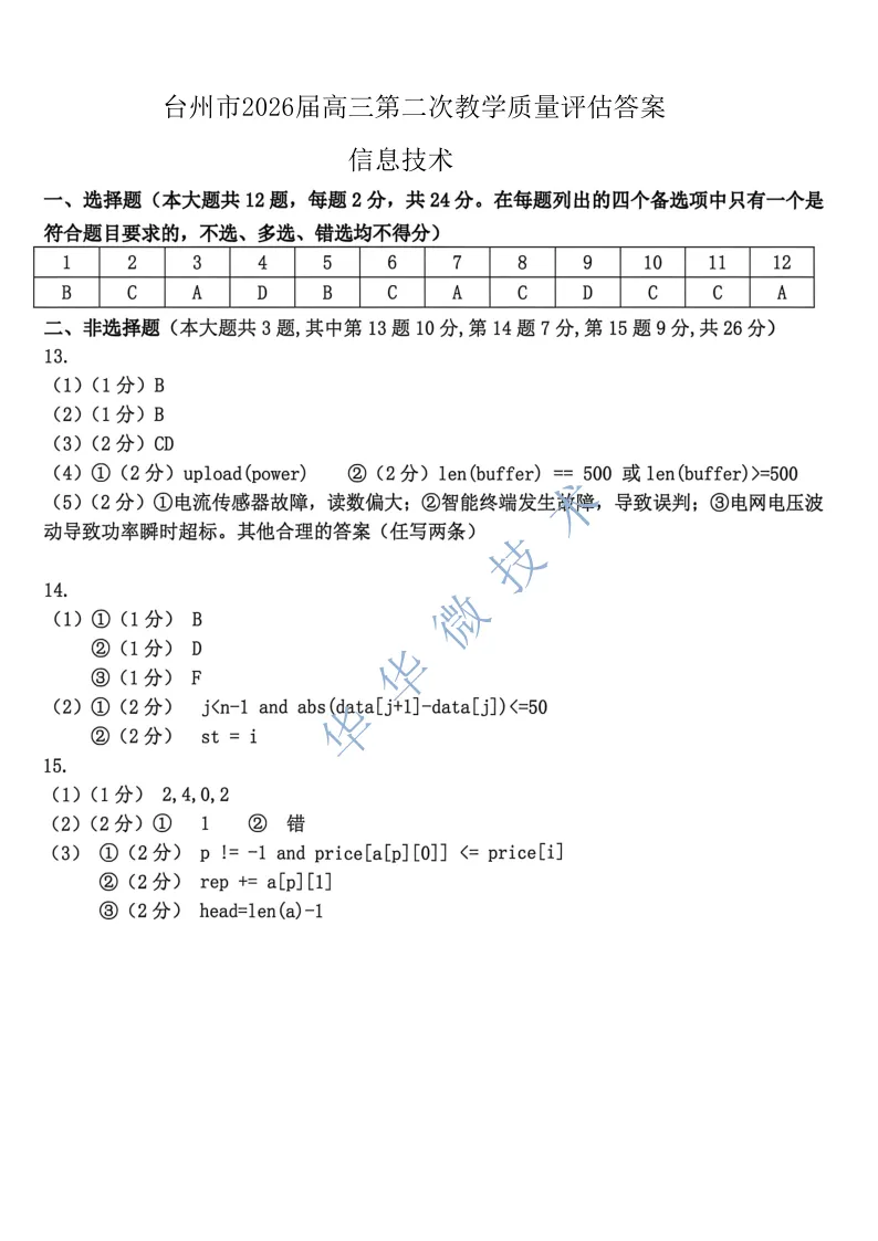 8.2604台州二模技术试卷 第13张