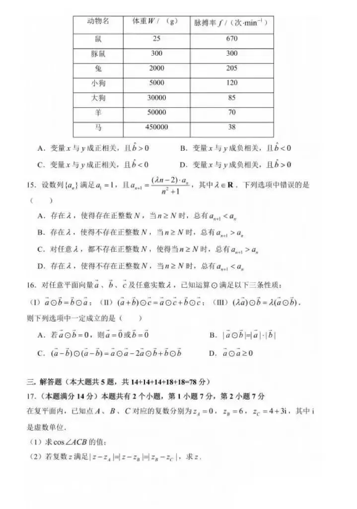 2026届上海高三数学二模试卷及答案(宝山+崇明+嘉定+闵行) 第16张