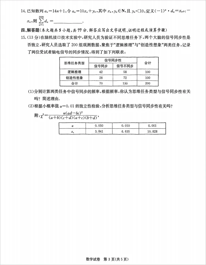 2026年4月高三20校联考数学试卷分析 第4张