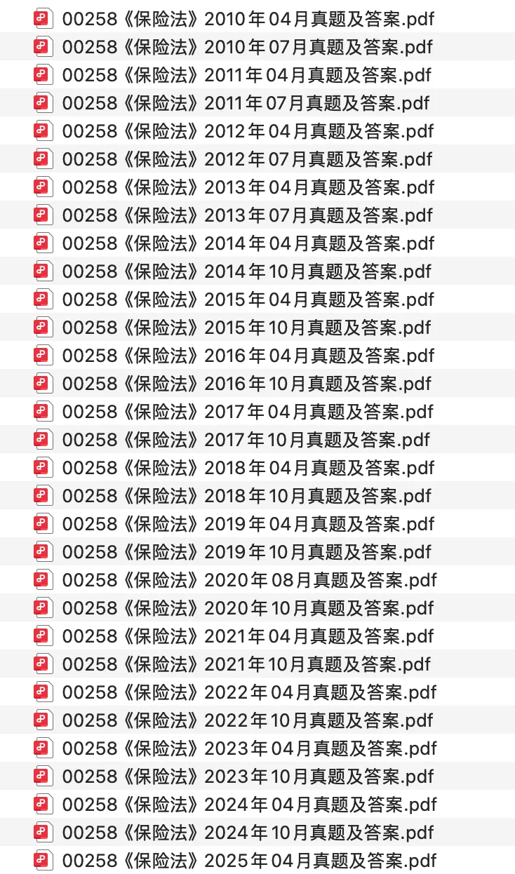 00258《保险法》历年真题包(201004-202504)免费分享:真题比埋头看书更有用 第1张