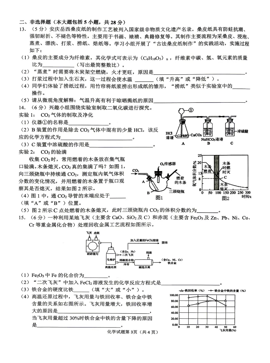 安徽省安庆市2026年中考第一次模拟考试化学试题答案,附高清pdf电子版供下载 第4张