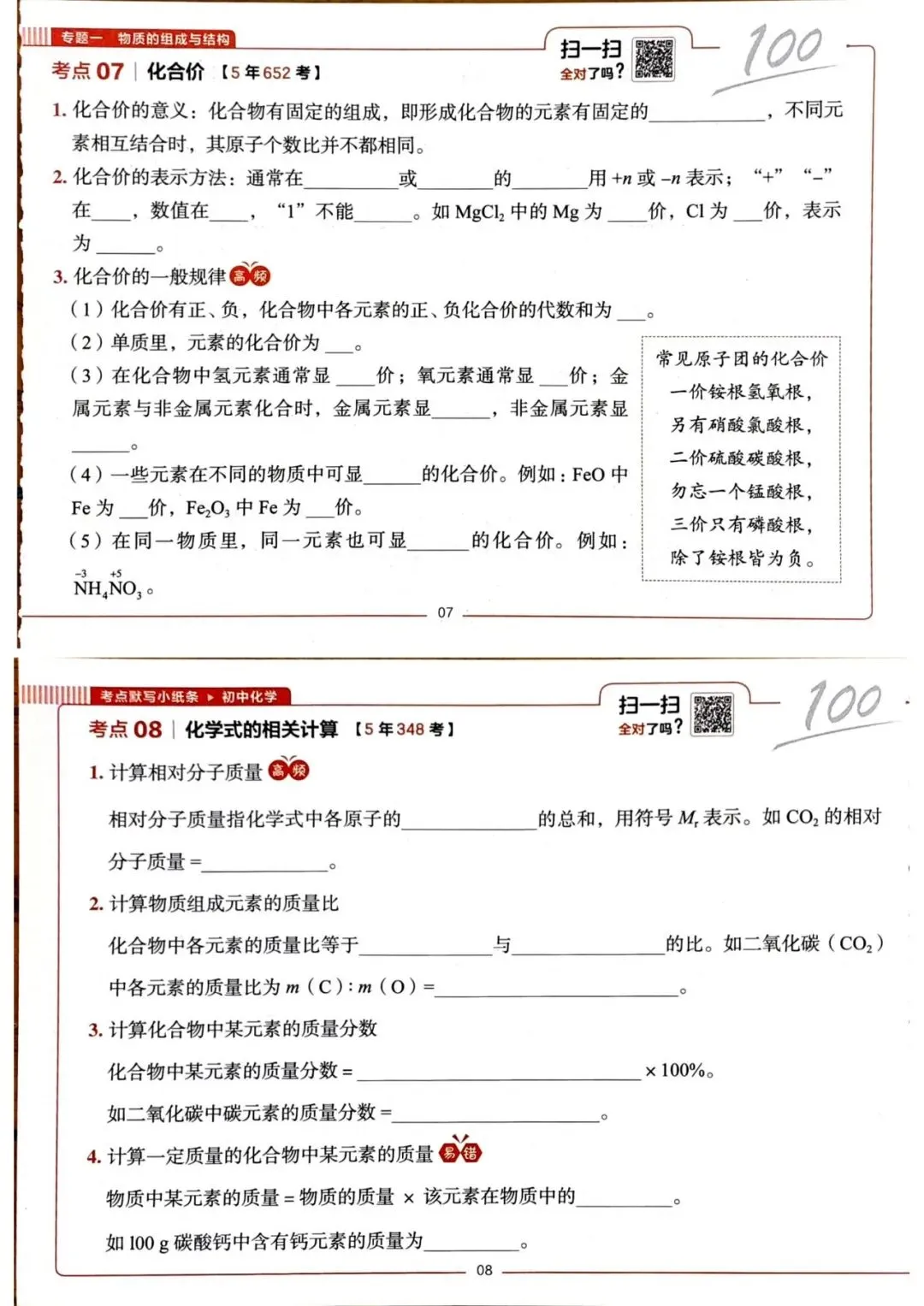 中考化学基础知识默写小纸条 第4张